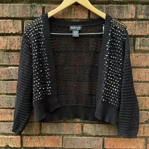 Black & Sequin Knit Open Cardigan